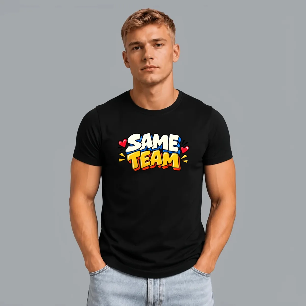 Tricou Same Team — Negru, Față