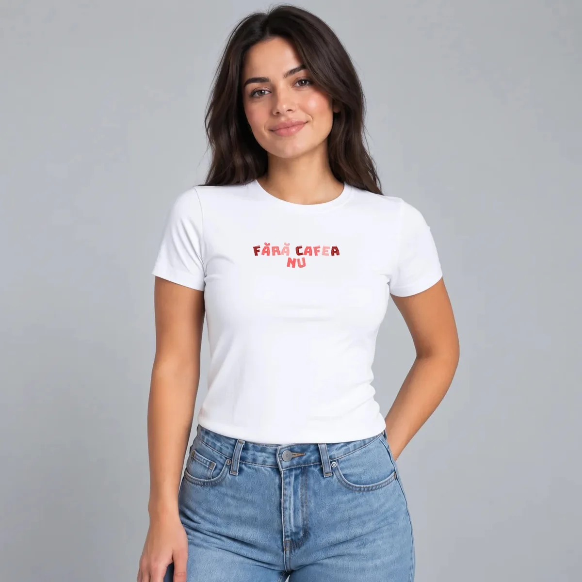 Tricou „Fără cafea nu” — Alb, Față