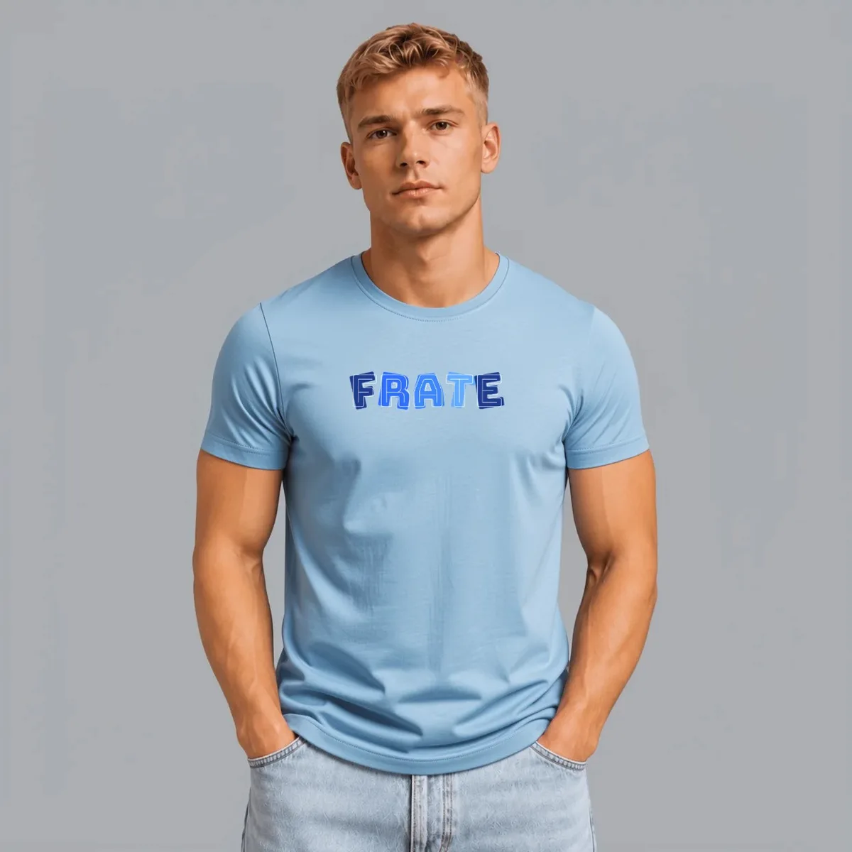 Tricou „Frate” — Albastru azuriu, Față