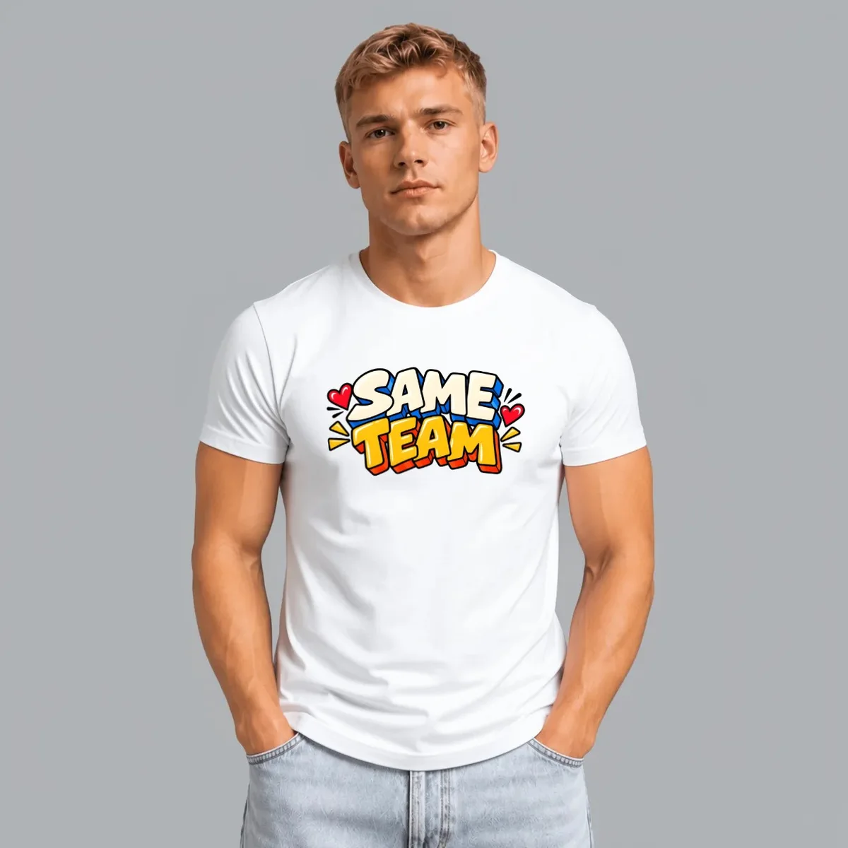 Tricou Same Team — Alb, Față