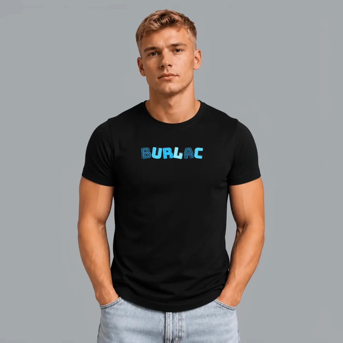 Tricou „Burlac” — Negru, Față