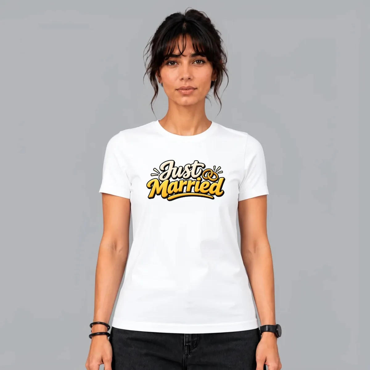 Tricou "Just Married" — Alb, Față