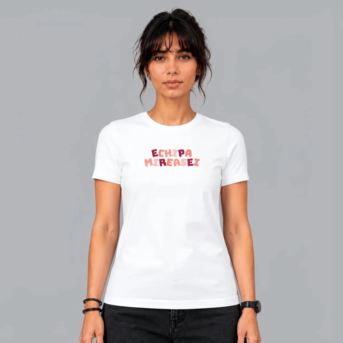“Echipa miresei” T-shirt — White, Front