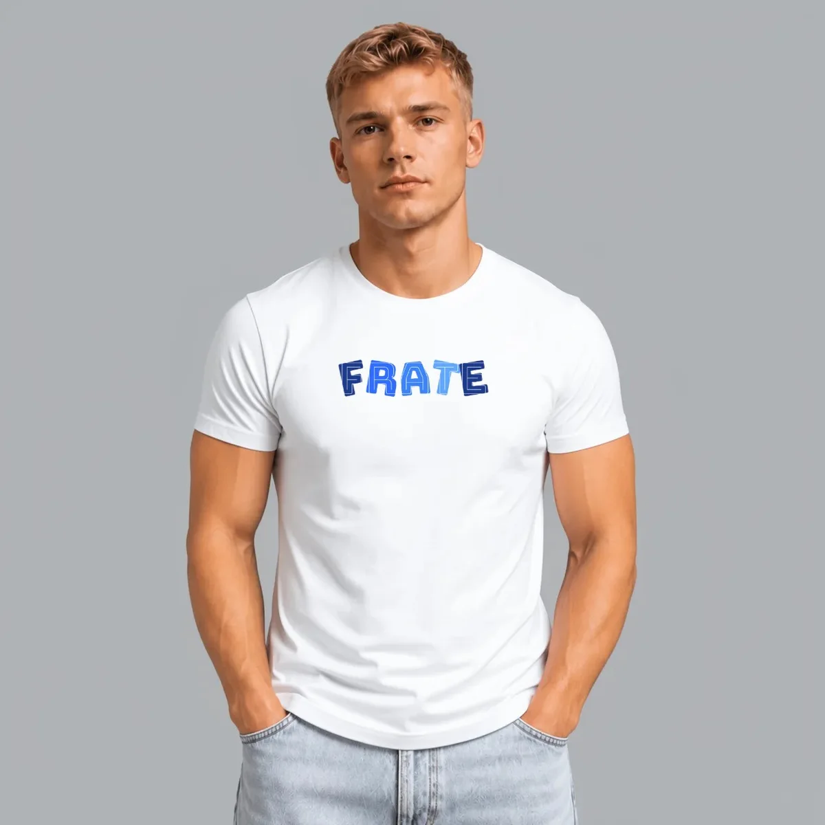 Tricou „Frate” — Alb, Față
