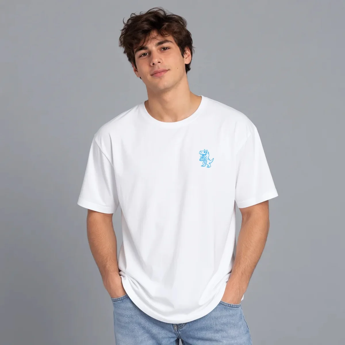 “PartySaurus” T-shirt — White, Front