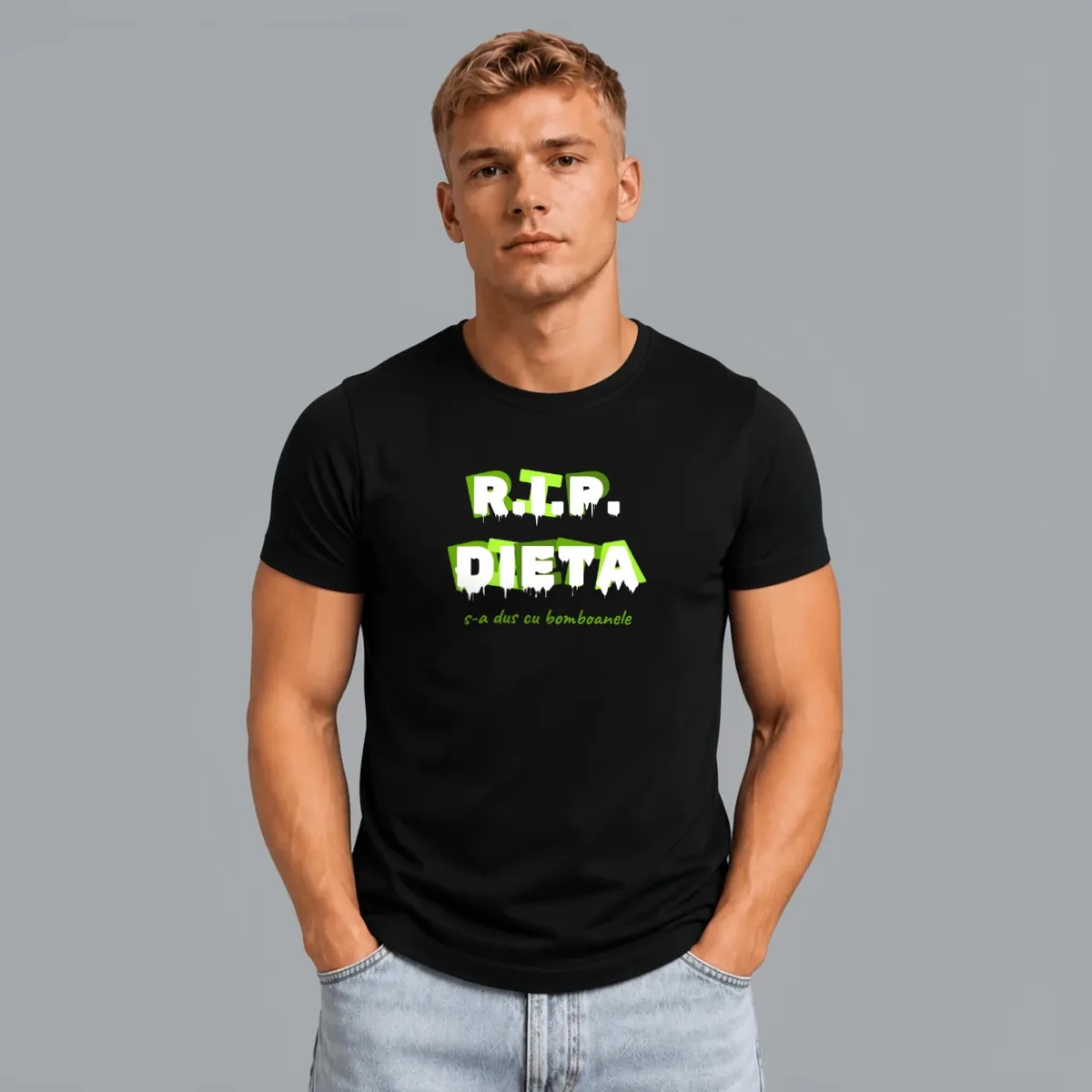 Tricou „R.I.P. Dieta” — Negru, Față