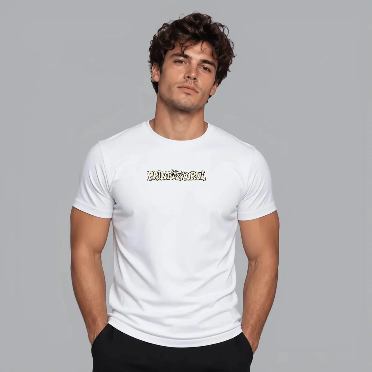 Tricou „Printozaurul” — Alb, Față