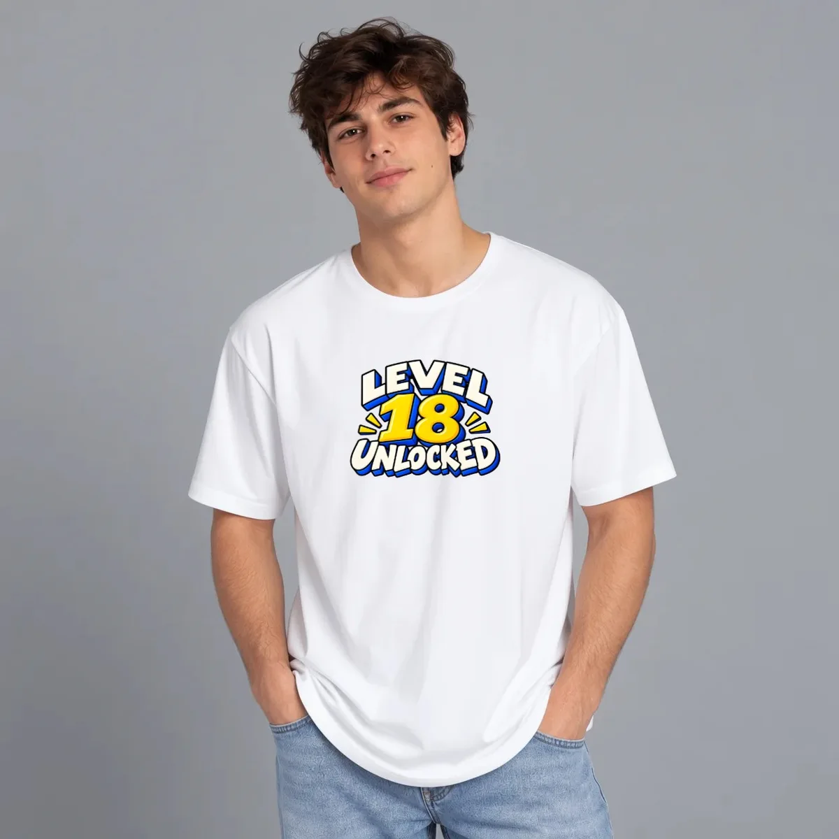 Tricou Level 18 Unlocked — Alb, Față