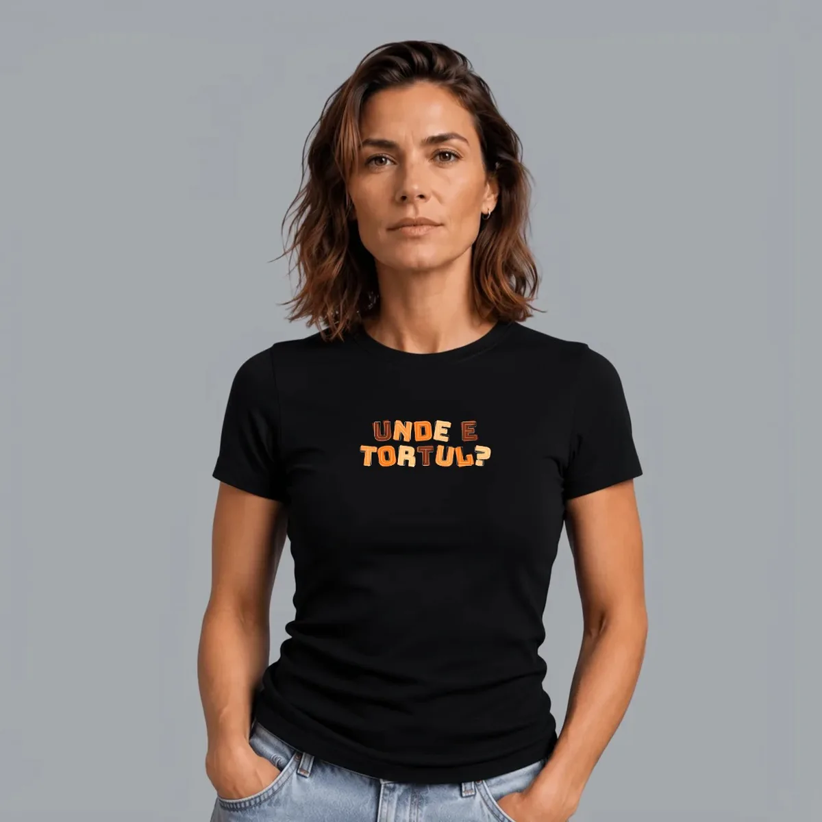 “Unde e tortul?” T-shirt — Black, Front