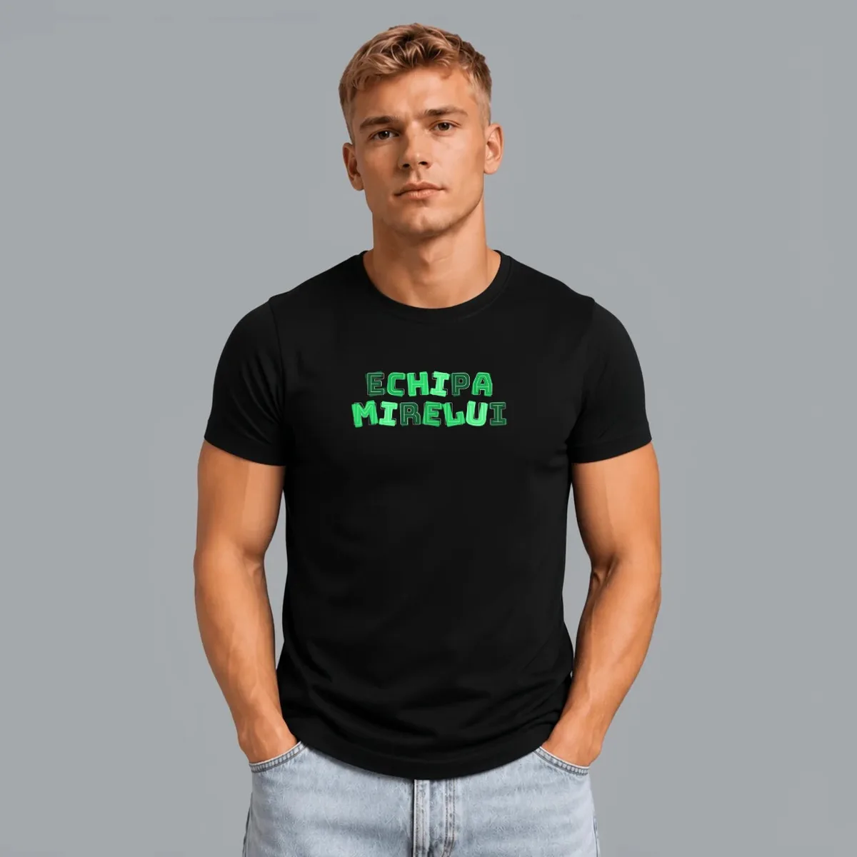 Tricou „Echipa mirelui” — Negru, Față