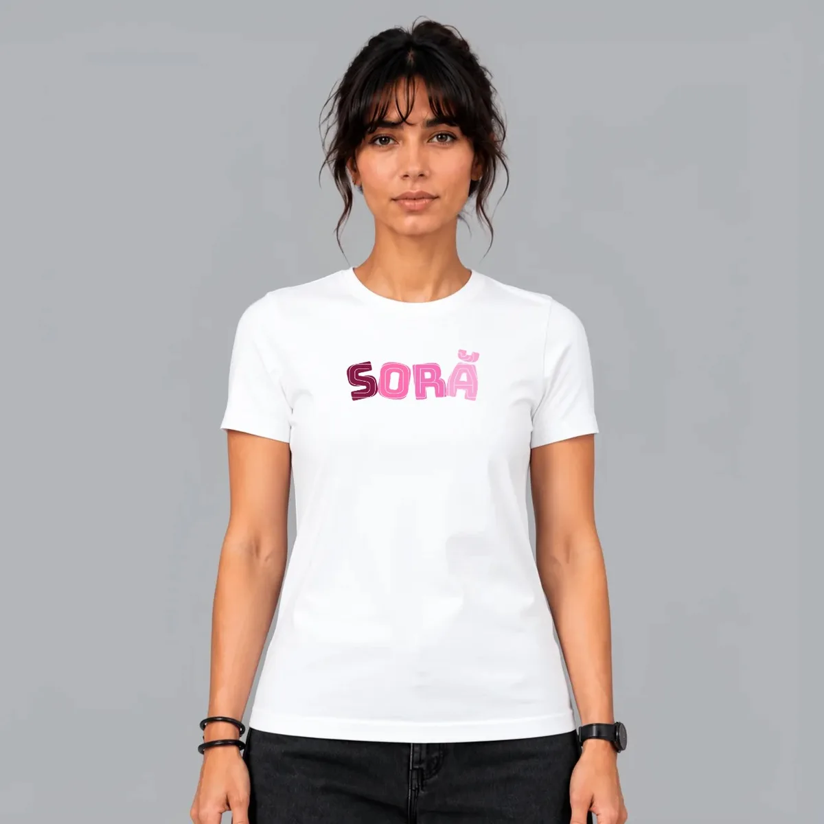 “Soră” T-shirt — White, Front